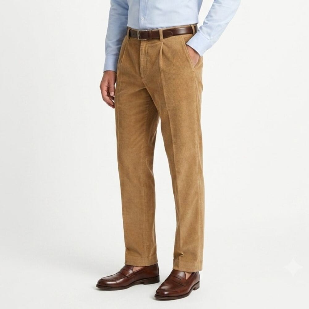 VTG Brooks Brothers Elliot Chino Pants Mens 38x32 Brown Corduroy Pleated Cuffed
